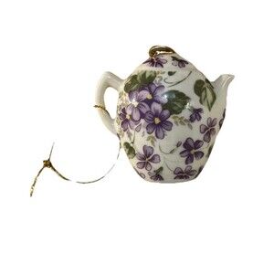 Vintage Mini Porcelain Teapot Ornament Purple Violet Chintz Floral Gold Trim